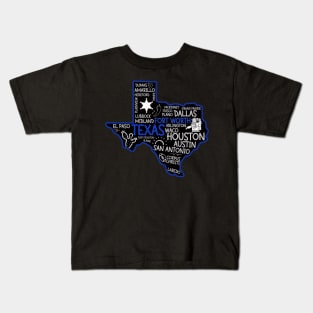 Fort Worth Texas cute map San Antonio Austin El Paso Dallas TX state Kids T-Shirt
